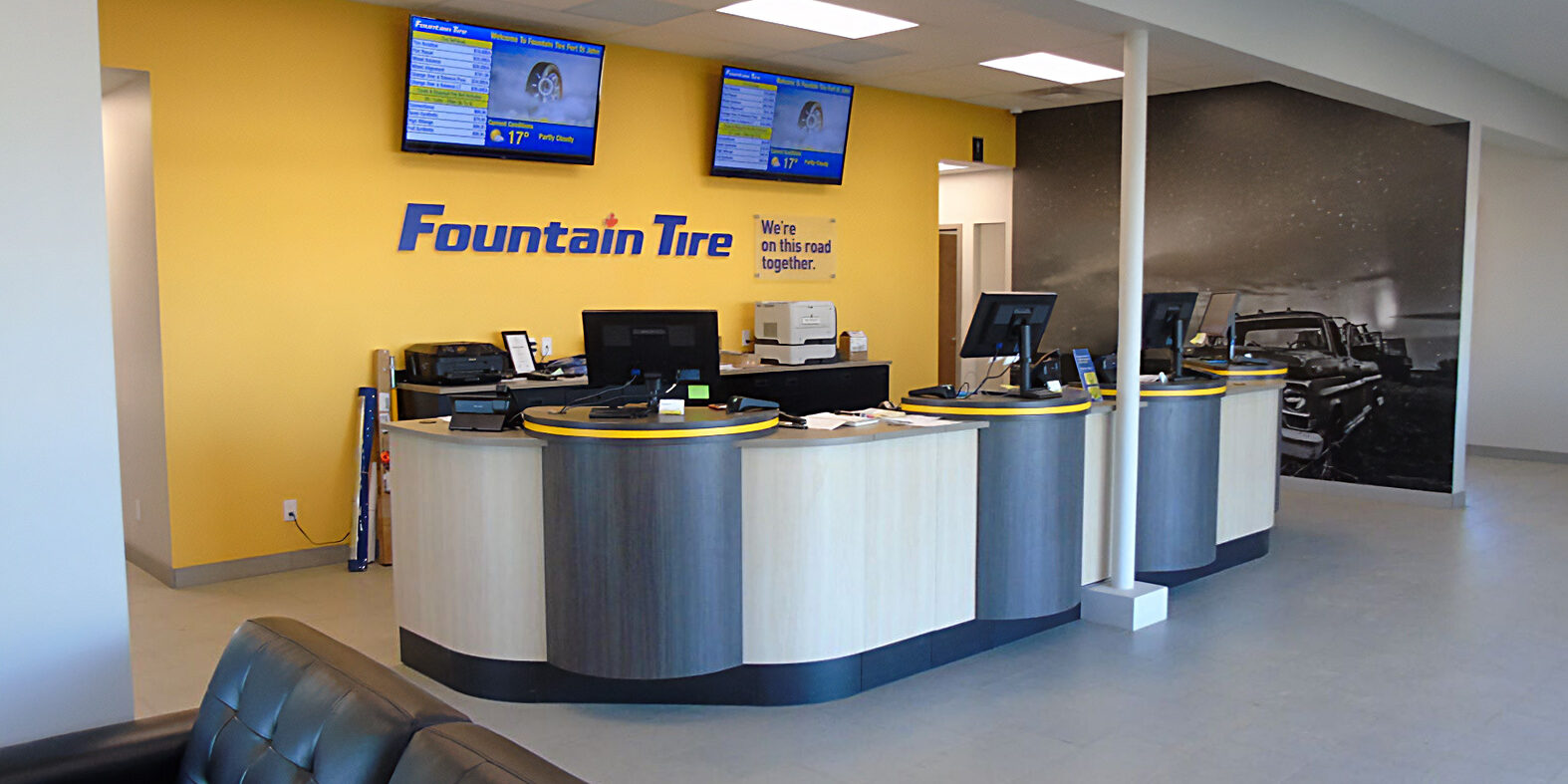Front desk of the Fountain Tire store in Fort St. John